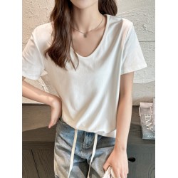 宽松V领正肩短袖t恤女夏季大码体恤高级感衣服遮肚子Ｔ恤